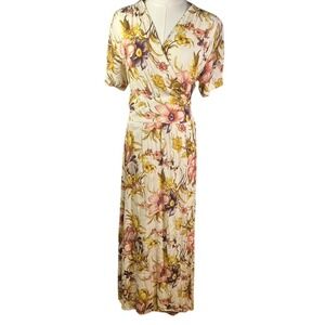 Anthropologie Tiny Floral‎ Wrap Maxi Dress Ivory Multi Color Womens Medium Boho